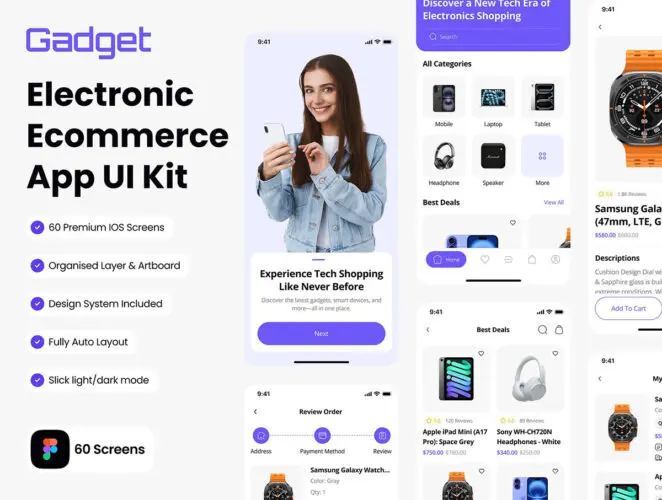 精美独特电子商务应用app界面UI设计 Gadget – Electronic Ecommerce App UI Kit