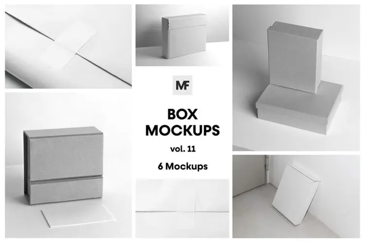 6款长方形纸板盒飞机盒模型品牌包装标签设计贴图psd样机素材 Box Mockups vol.11 – Packaging Mockups