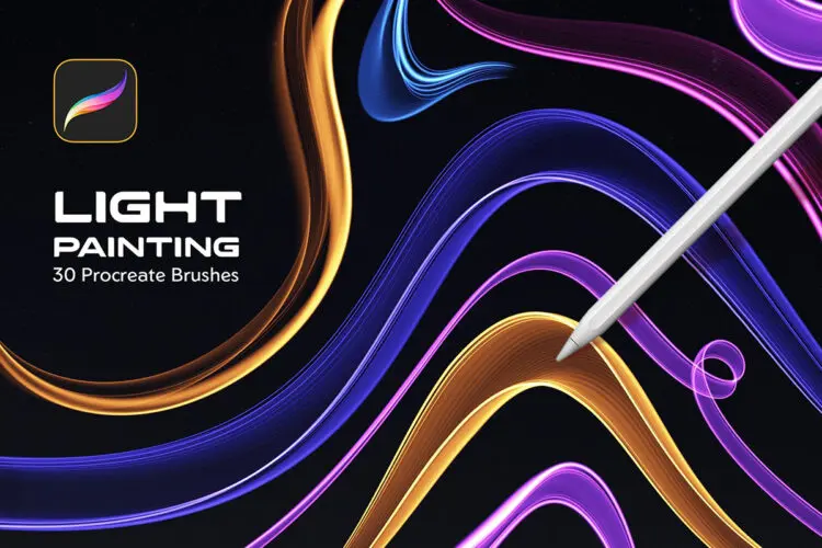 30款华丽时尚光绘数字艺术手绘笔触绘画Procreate笔刷画笔素材 Light Painting Procreate Brushes