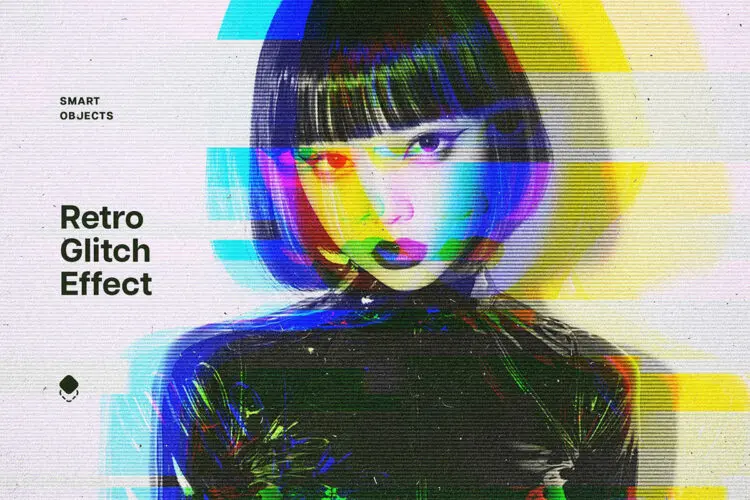 复古歪曲斑点像素故障错误照片滤镜ps特效预设模板 Glitch Retro Photo Effect