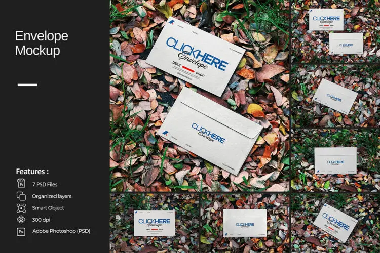 7款信封模型公司品牌logo标识设计贴图psd样机素材 Envelope Mockup