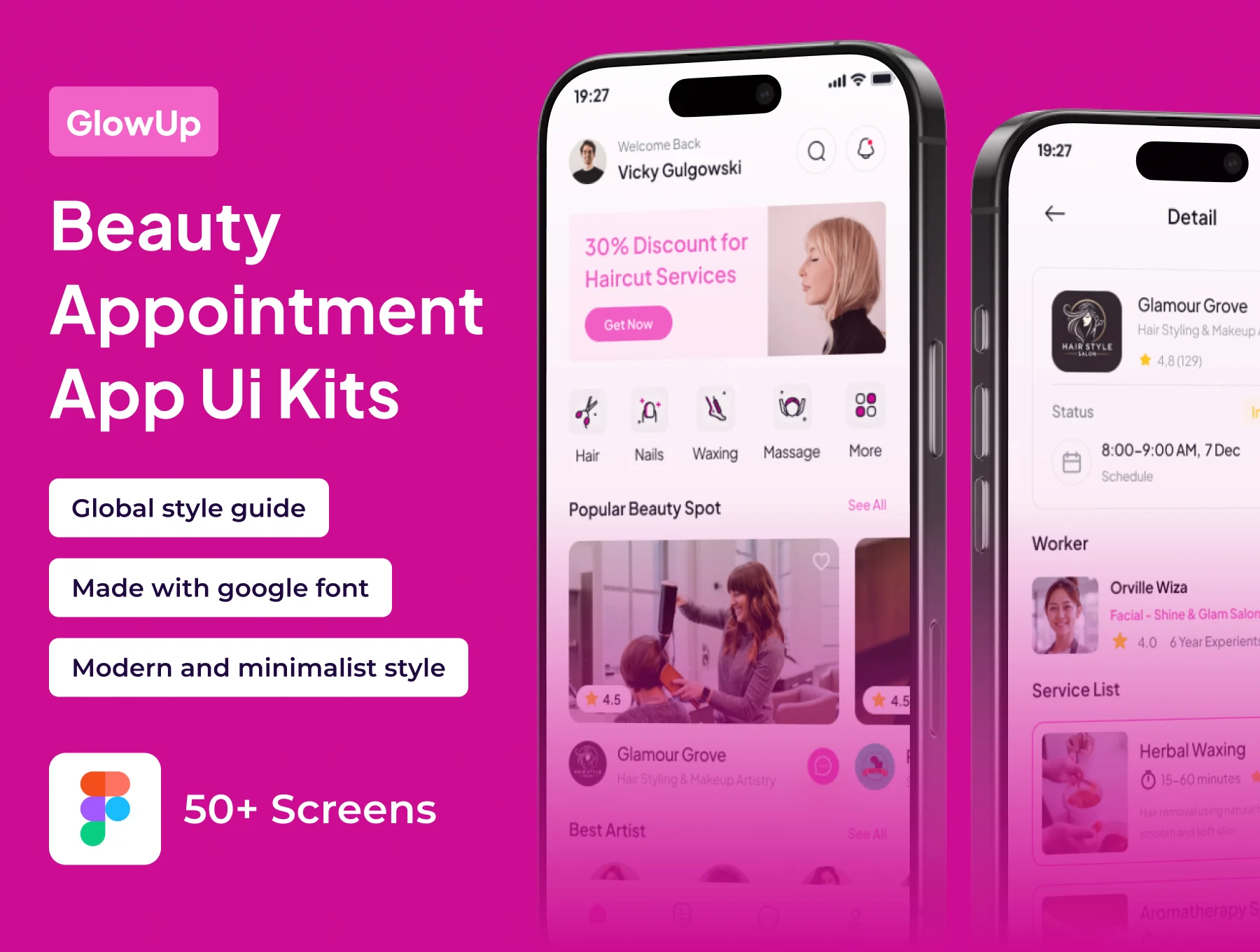 美容预约高级 UI 套件应用 GlowUp – Beauty Appointment Premium UI KIts App