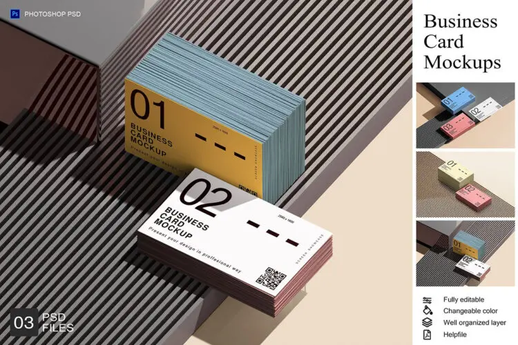 商务名片卡片组合堆叠样机展示素材 Business Card Mockup