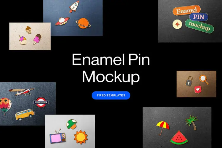 金属搪瓷珐琅徽章胸针配饰冰箱贴文创周边设计展示效果图ps样机 Branding Enamel Pin Mockups