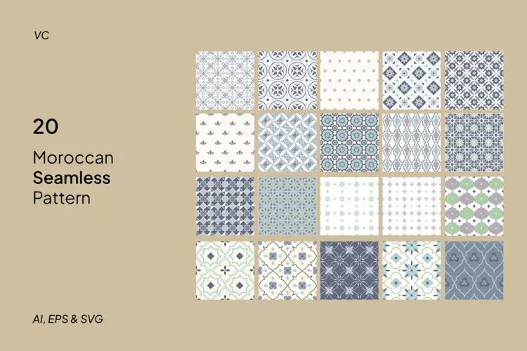 20张时尚创意花朵几何状装饰无缝图案图片设计素材 Moroccan Seamless Pattern