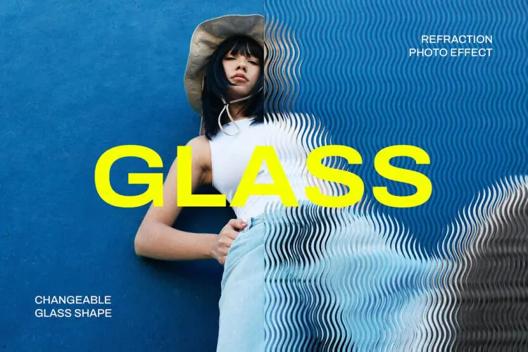 模糊透明波浪玻璃照片效果ps特效滤镜样机 Wavy Glass Photo Effect