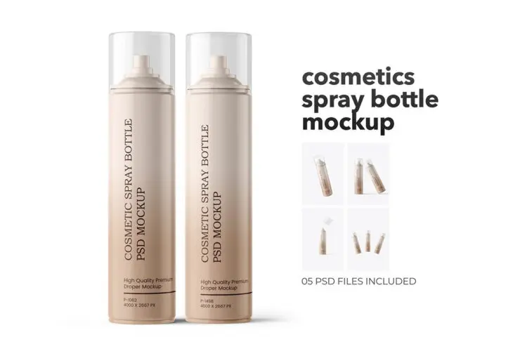 美妆护肤按压喷雾瓶模型瓶身品牌包装设计贴图Ps样机素材 Spray PSD Mockup