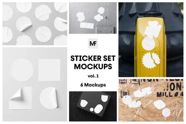 不干胶撕裂品牌广告贴纸模型展示设计贴图Ps样机素材模板 Sticker Set Mockups vol