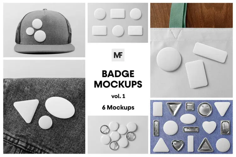 品牌徽章金属别针模型展示印花图案设计贴图Ps样机素材模板 Badge Pin Mockups