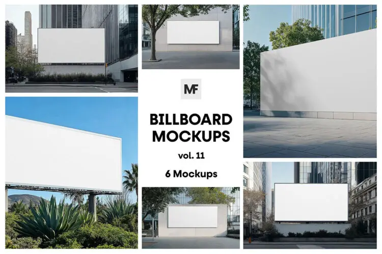户外墙面横幅广告牌海报框架模型展示设计贴图psd样机素材 Commercial Billboard Mockups vol.11