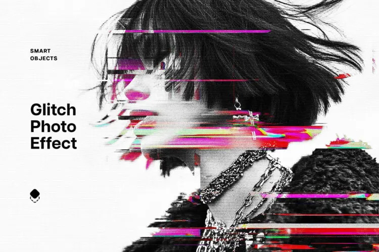 电视屏幕信号干扰故障毛刺照片滤镜ps特效预设模板 Glitch Template Effect