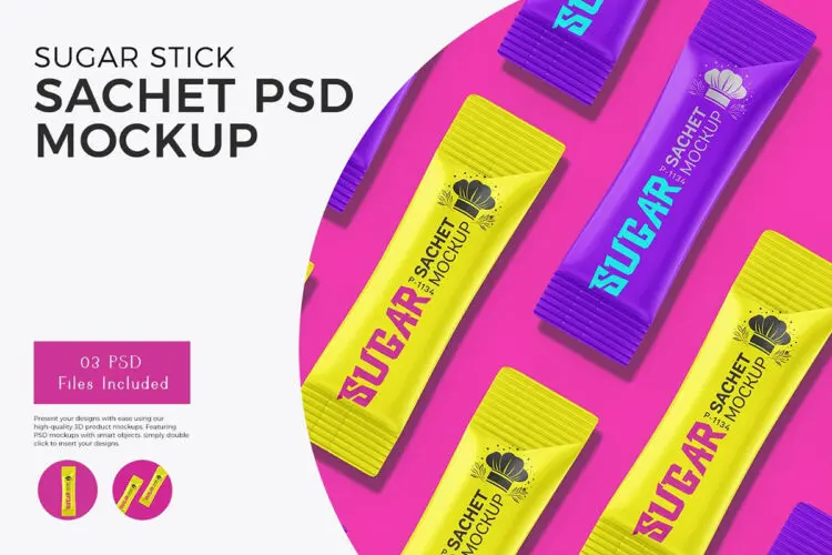 塑料粉末调味料小袋模型品牌包装设计贴图Ps样机素材模板 Plastic Stick Sachet Mockup