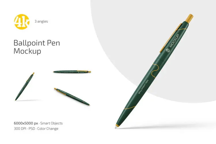 圆珠笔模型品牌logo标识设计贴图psd样机素材模板 Ballpoint Pen Mockup Set