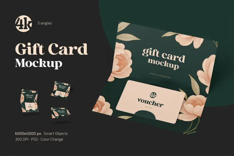礼品卡vip会员卡信封卡套设计作品空白贴图ps样机素材国外设计模板 Gift Card Mockup Set