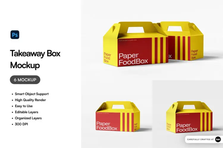 手柄外卖打包食品包装纸袋手提拎袋设计贴图ps样机素材展示效果 Takeaway Box Mockup