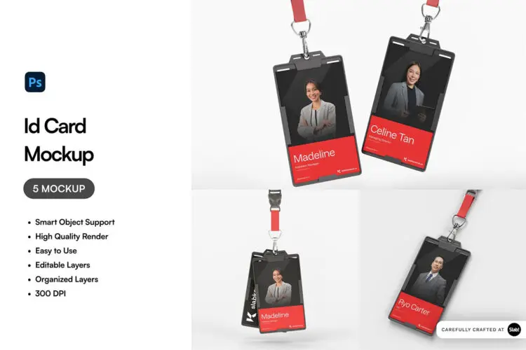 入场身份证ID卡门禁卡吊牌卡片卡套模型设计贴图ps样机素材 Id Card Mockup