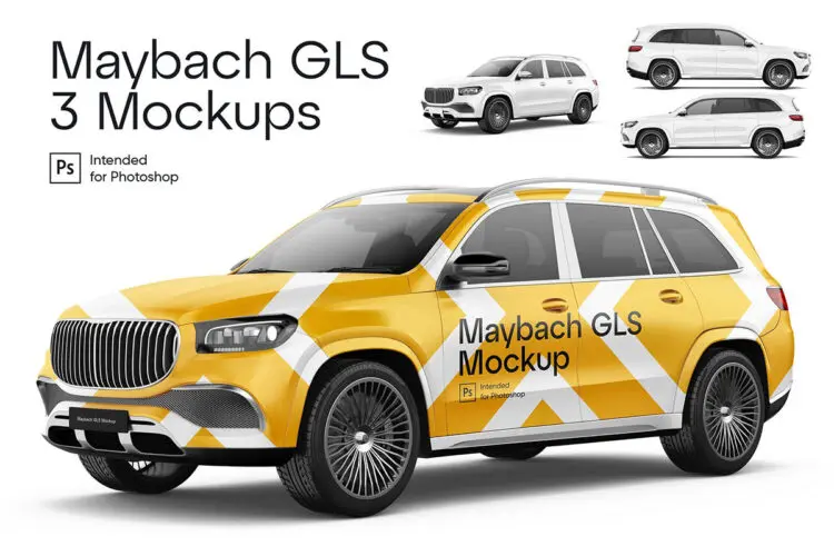 梅赛德斯SUV越野车模型车身展示设计贴图Ps样机素材模板 Mercedes SUV 3 Mockups