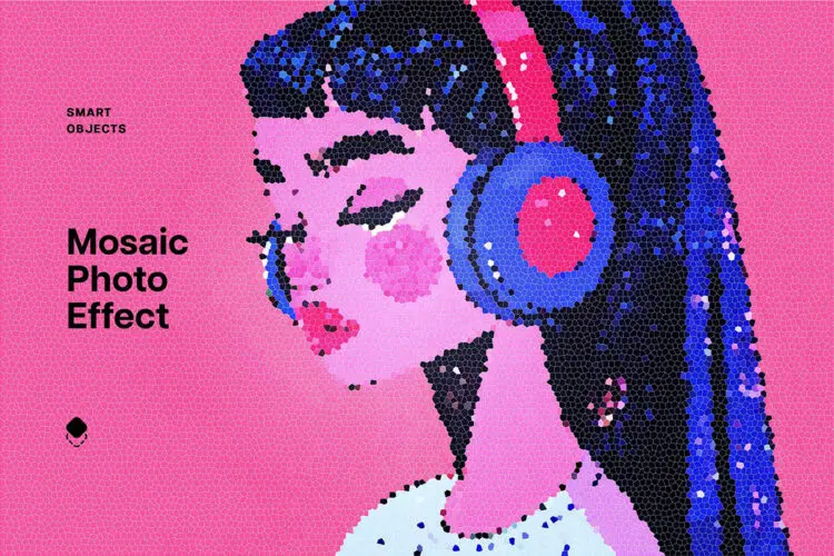 卡通漫画像素马赛克照片效果ps特效滤镜样机 Color Mosaic Photo Effect