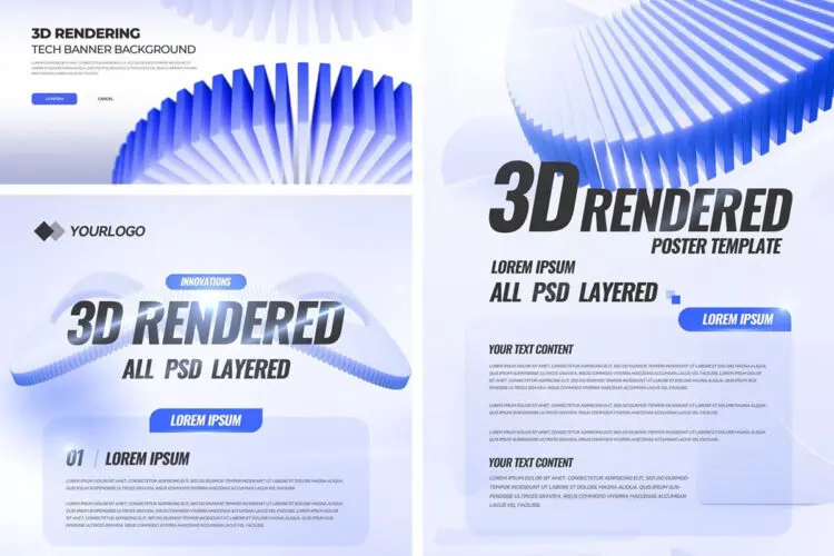 科技风高清质感商务3D立体图形抽象背景视觉海报PSD设计素材 Abstract background