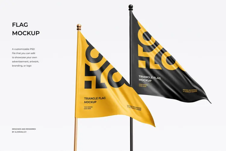 三角织物旗帜国旗模型横幅广告展示设计贴图ps样机素材 Flag Mockup