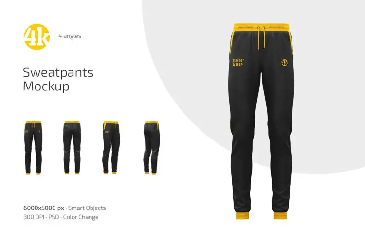 运动训练裤模型品牌logo标识印花图案设计贴图ps样机素材模板 Sweatpants Mockup Set