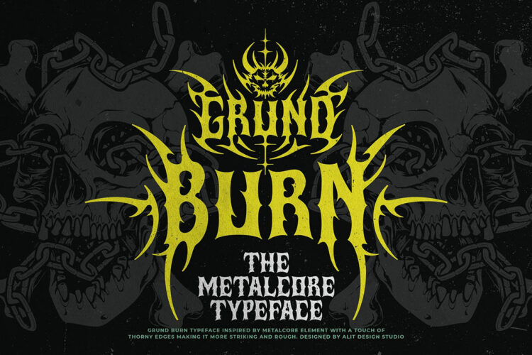 暗黑重金属朋克摇滚地下音乐海报服装标题装饰英文字体 Grund Burn Typeface