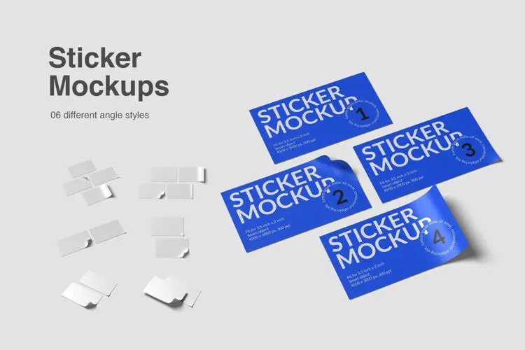 6款长方形标签便签不干胶贴纸办公文具设计展示效果图ps样机素材 Sticker Mockups