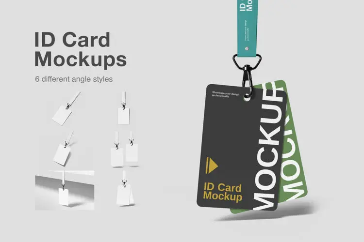 6款ID工作证胸卡门禁卡工牌入场证吊牌文具设计展示效果图ps样机 ID Card Mockups