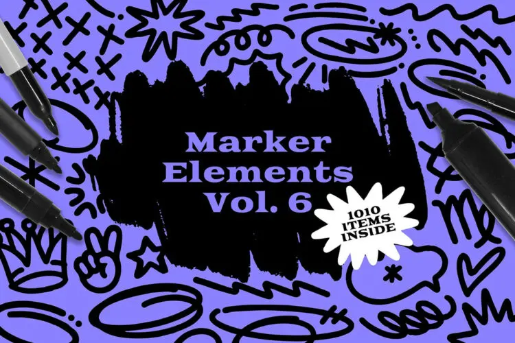 1000款马克笔手绘标记符号星座线条爱心气泡对话框涂鸦ai矢量素材 Marker Elements Vol 6