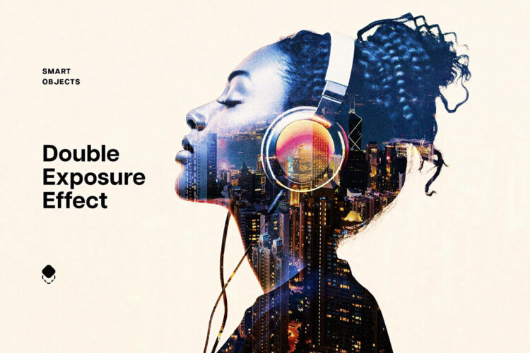 双重叠影曝光照片图像效果滤镜ps特效样机素材 Double Exposure Template Effect