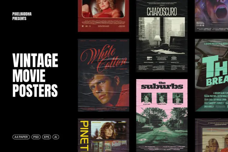 12款复古怀旧美式欧美老电影美剧海报封面排版设计ai版式素材模板 Old Movie Posters Collection