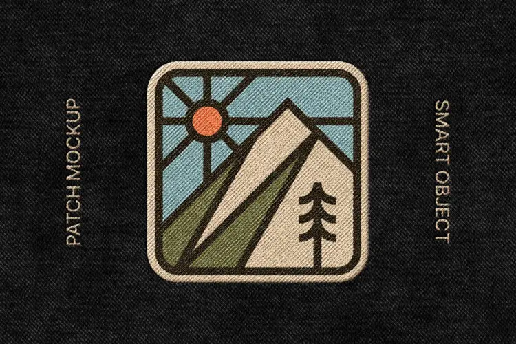 服装织物刺绣补丁织唛布贴logo图案设计贴图ps样机国外设计素材 Patch Embroidery Logo Mockup