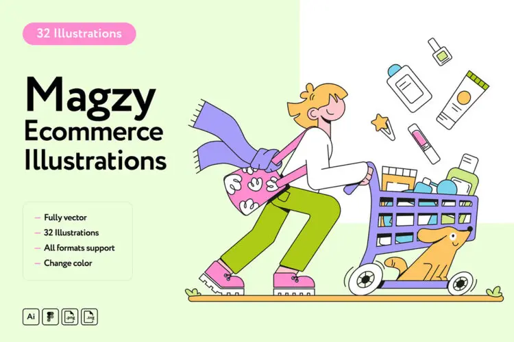 32幅以电子商务和购物为主题的插图 Magzy
