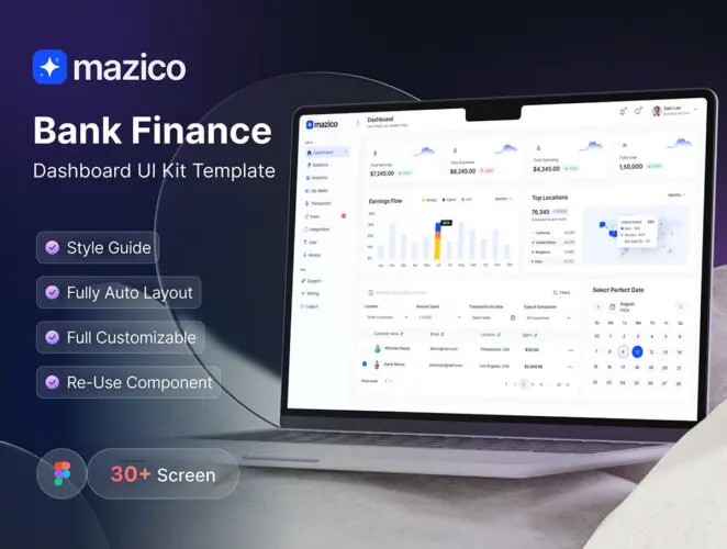 30+屏极简金融理财财务电子钱包仪表盘ui界面设计figma格式模板素材 mazico – Finance Dashboard UI Kit
