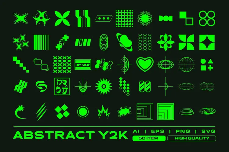 50种抽象艺术Y2K复古几何图形Ai矢量设计素材 Abstract Y2K Style Brutalism