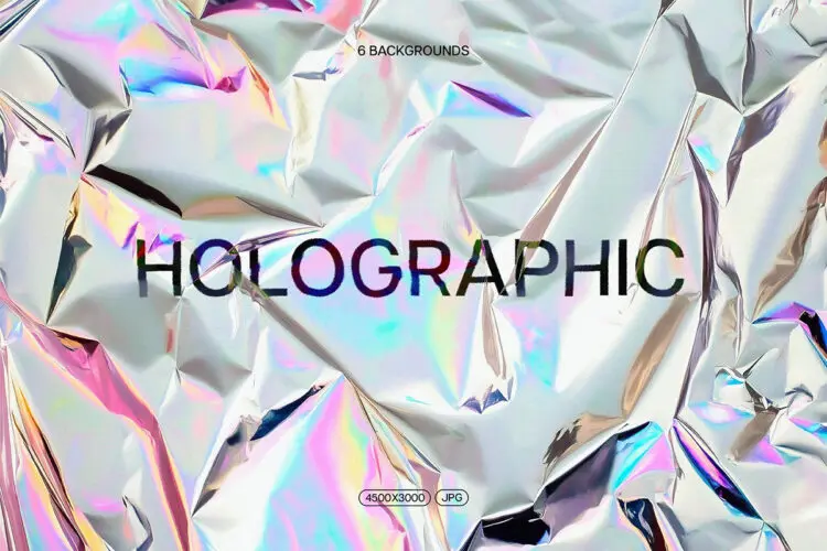 全息渐变褶皱金属铝箔纸肌理纹理高清背景图片设计素材 Iridescent Holographic Foil