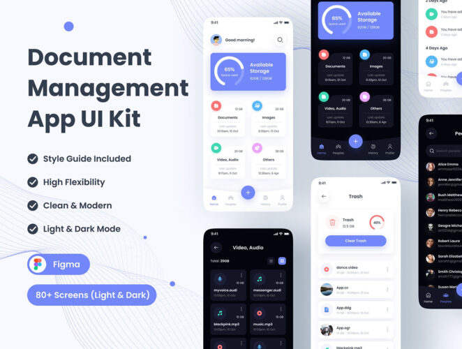 80+屏云文件管理共享存储云盘网盘移动应用程序app ui界面设计figma模板素材 Storage Management App