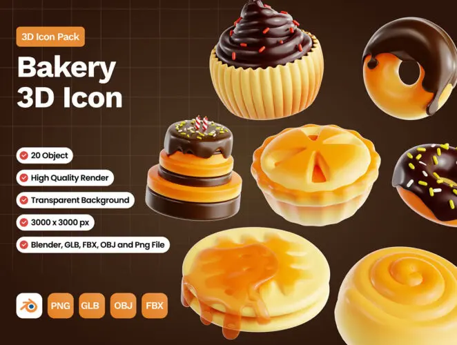 20款蛋糕甜点糕点烘焙演示3D图标icon插图webp免抠图设计素材 20 3D Icon Bakery