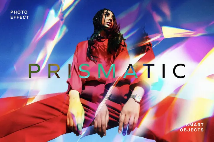 棱镜破碎玻璃折射虹光照片图像ps特效样机素材预制模板 Prismatic Effect