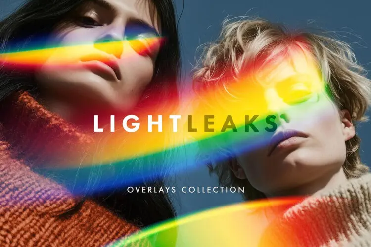 潮流时尚彩虹光谱渐变叠加光晕漏光照片后期滤镜ps特效样机模板 Light Leaks Overlays