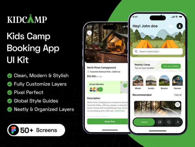 儿童夏令营预订应用程序 UI 套件 Kids Camp Booking App UI Kit