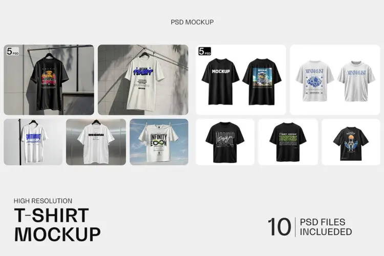 10款潮流大码落肩oversize短袖T恤印花图案设计展示效果图ps样机 Short Sleeve T-Shirt Mockup