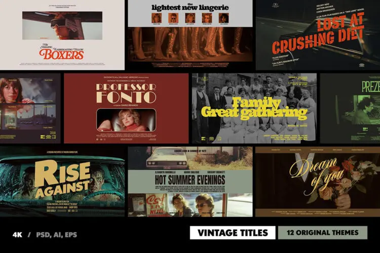 复古怀旧美式欧美老电影宣传海报模型展示设计贴图psd样机素材 Old Movie Titles Collection