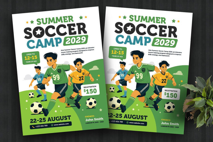 夏季足球训练营传单模板 Summer Soccer Camp Flyer Template