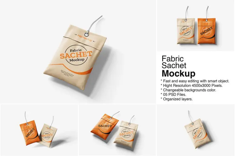 织物香囊小样设计贴图ps包装样机素材模板 Fabric Sachet Mockup