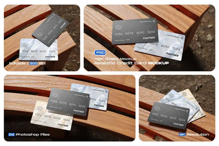 质感芯片信用卡会员卡银行卡磁卡设计贴图ps样机素材展示效果模板 Realistic Credit Card Mockup