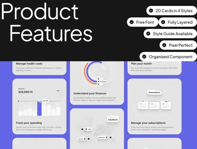 20种创意简约高级信息数据图表UI卡片用户界面插图素材 UI Card Illustration