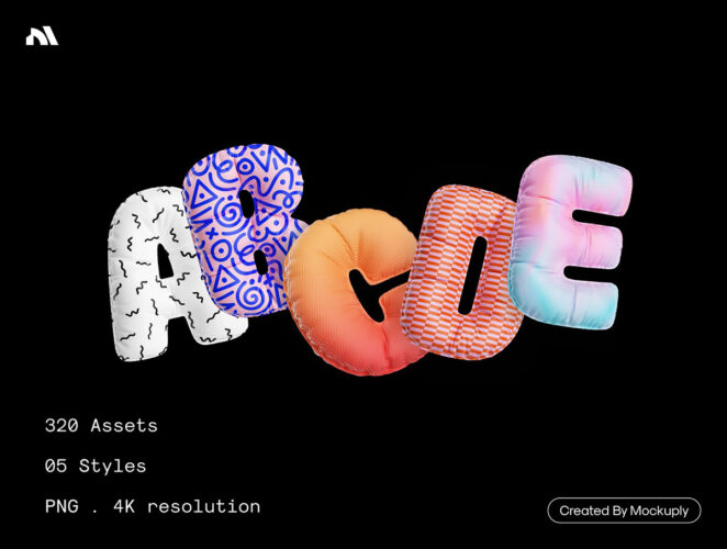 5种不同风格的320多个数字和字母的3D插图 3D letter + Numbers – Mockuply Pro
