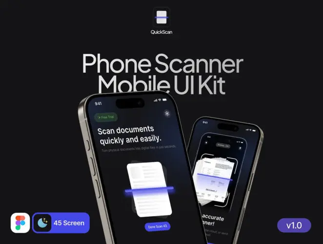 手机智能扫描仪移动应用程序 UI 套件 QuickScan – Phone Scanner Mobile App UI Kit