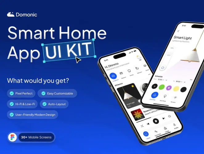 30多屏适用于Nex的智能家居应用程序 UI 套件 Domonic – Smart Home App UI Kit